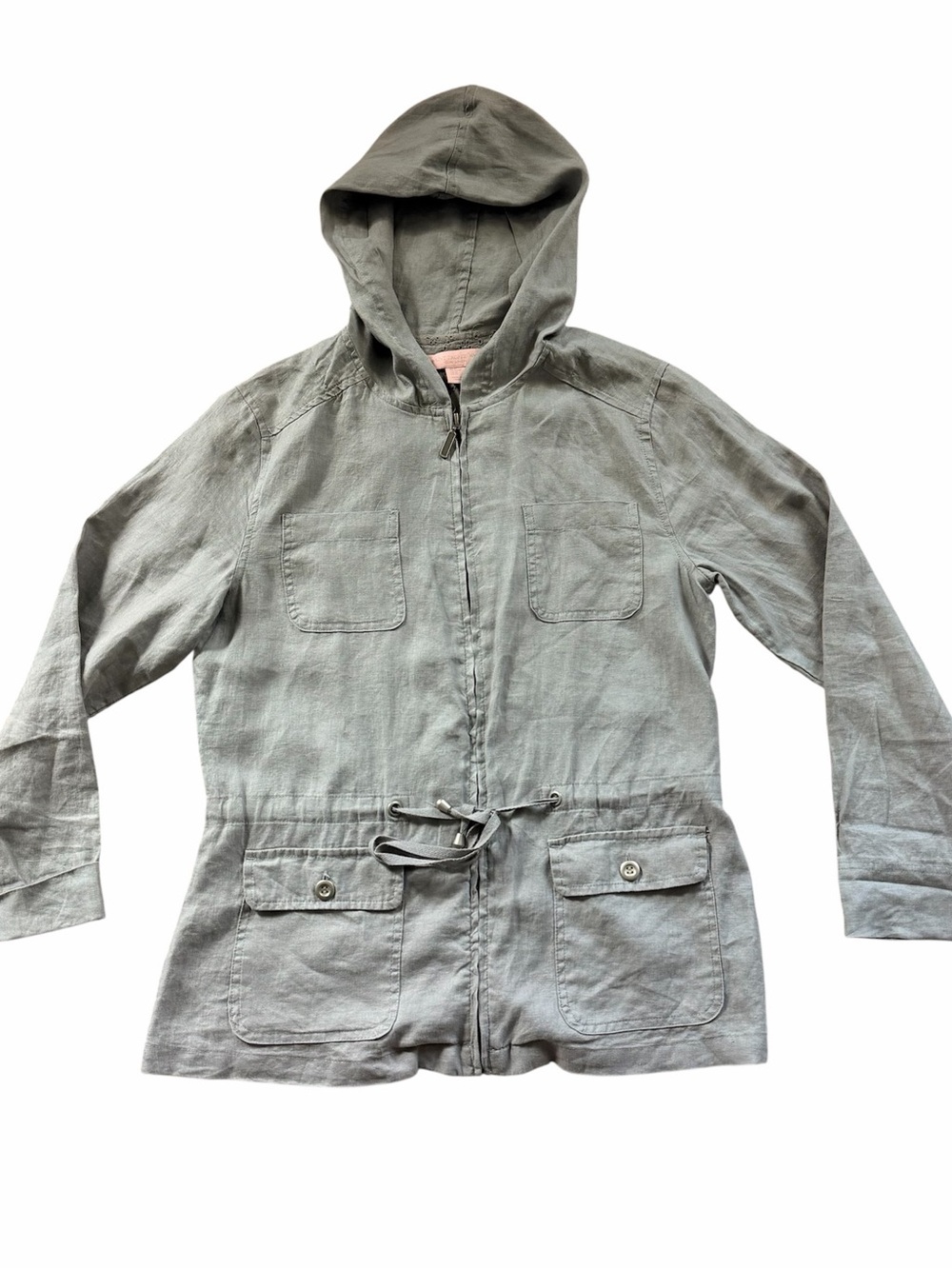 SANT TROPEZ West 100% Linen Hooded Utility Jacket Grey Drawstring Waist Size M